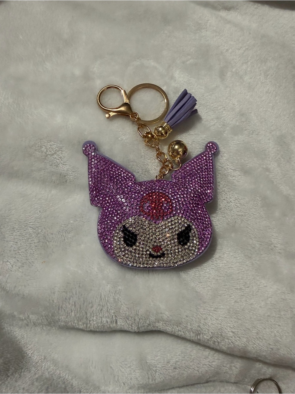 Purple Rhinestone Character Key & Purse Charm with Tassel